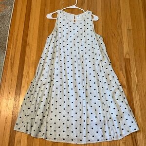 Hi neck, sleeveless swing dress size medium white with black polkadots